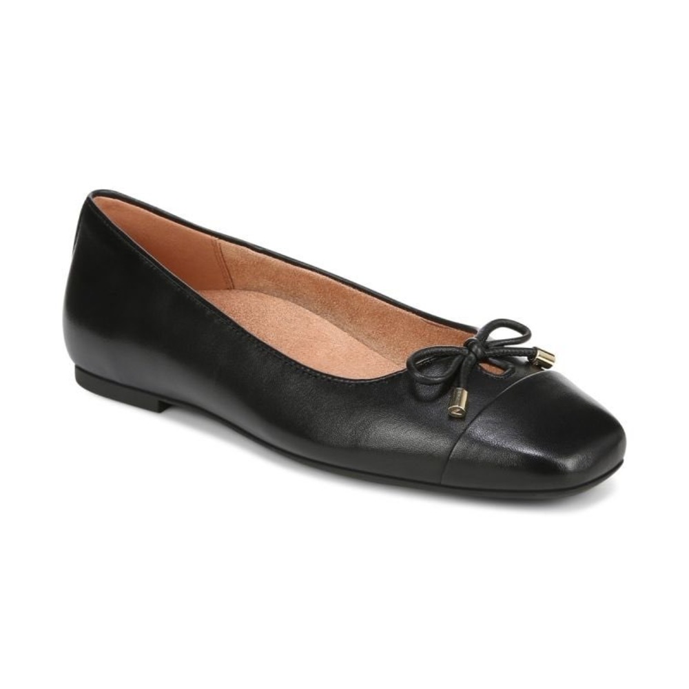 Vionic Klara Ballet Flat Women's 8.5 Black with Bow Gold Tone Accents